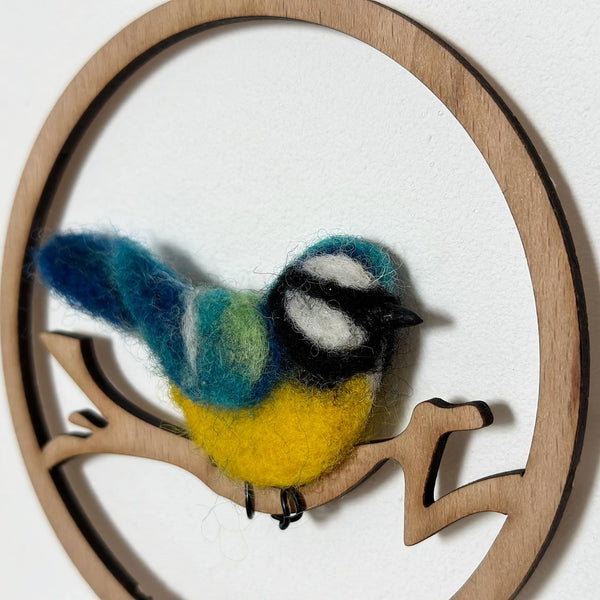 Needle Felted Blue Tit Wall Decoration